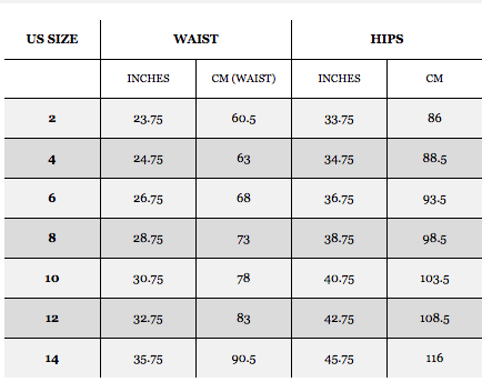 Leather Skirt Size Chart